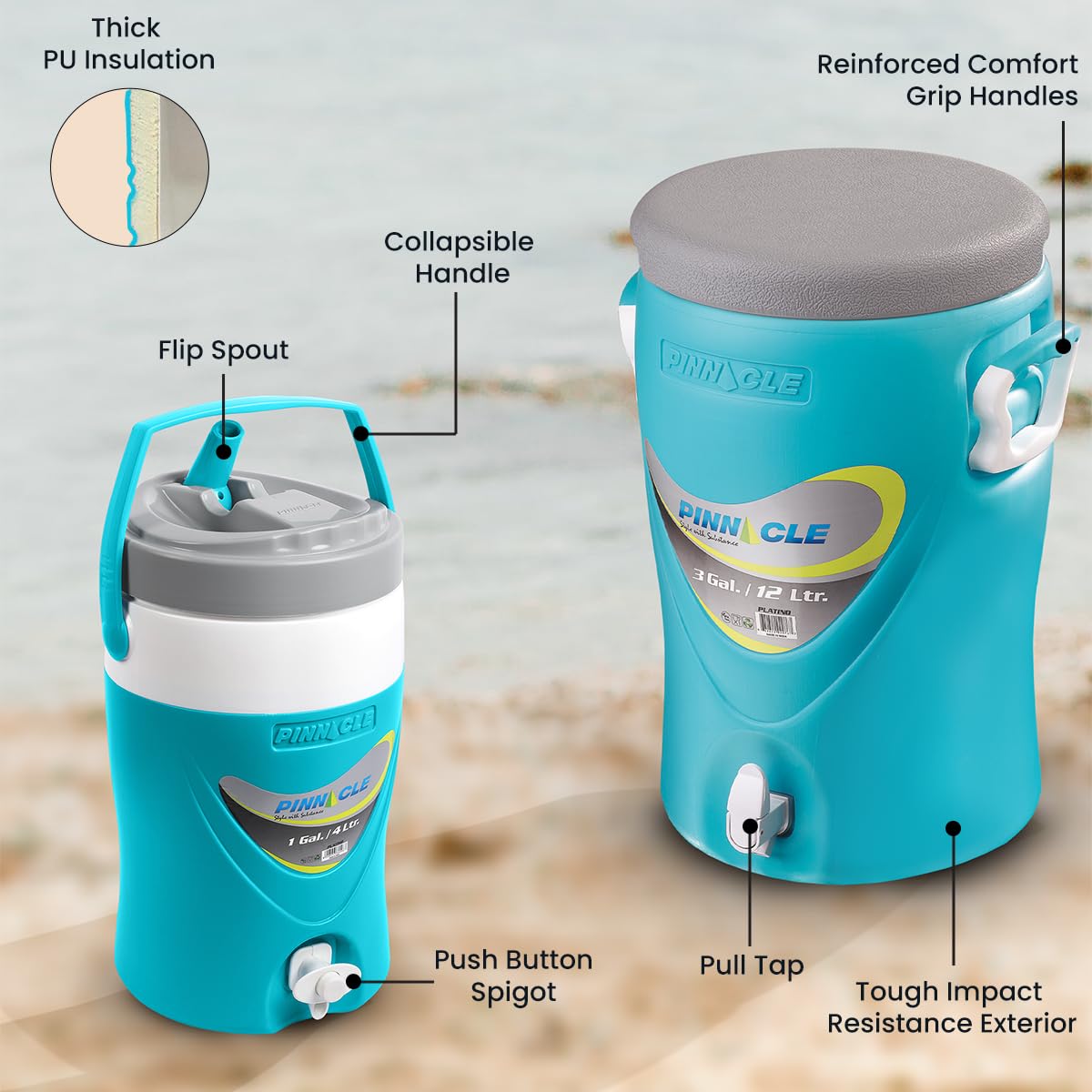 3-Gallon Water Cooler and 1-Gallon Water Jug Set – Insulated Beverage Cooler Dispenser with Pull Tap Spout – Leakproof Sports Water Jug with Drinking Spout – Jug Water Bottle for Camping, Outdoor