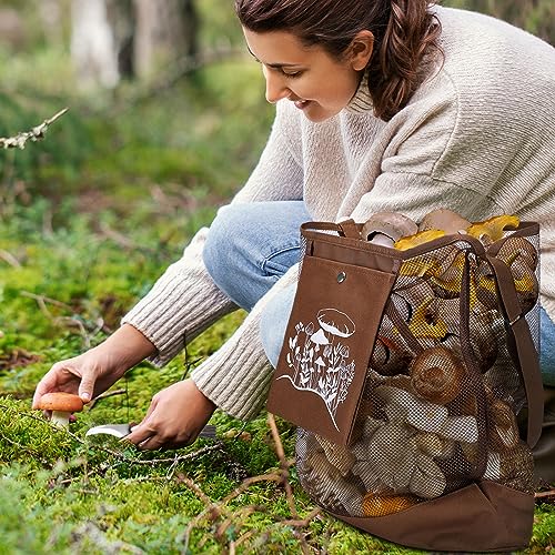 Seajan Christmas Mushroom Foraging Kit - Brown 18-Piece Set with Knife & Guide Cards