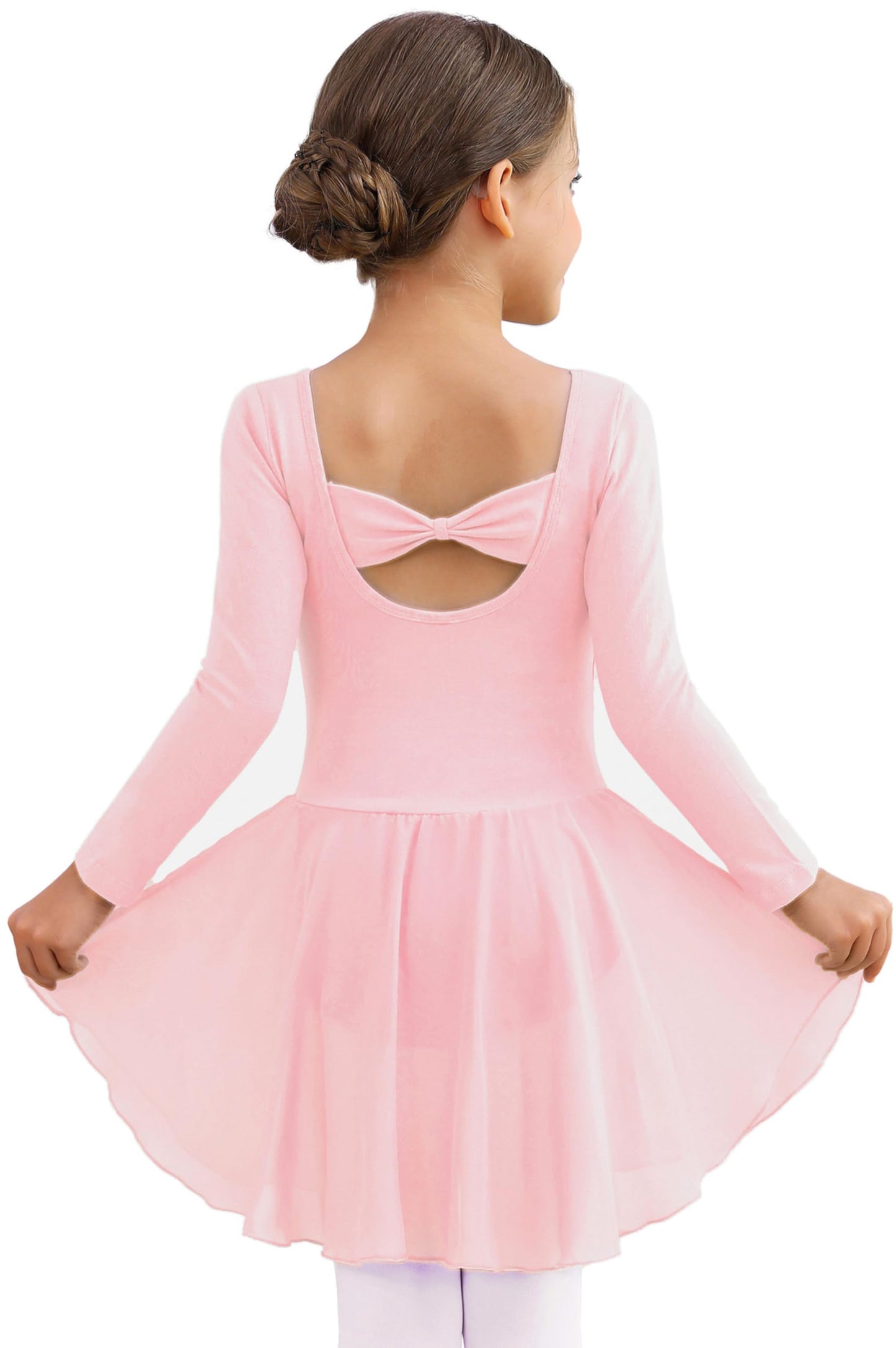 MdnMd Long Sleeve Toddler Ballet Leotards for Girls Dance Leotard Skirted Gymnastics Ballerina Dress AM300 (Ballet Pink, 2-4 Years)