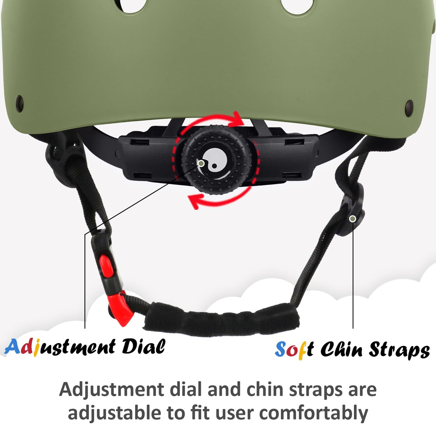 Kids Bike Helmet, Adjustable and Multi-Sport, from Toddler to Youth, 3 Sizes (Olive)