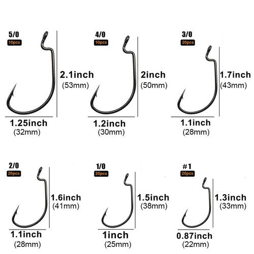 UCEC Fishing Hooks, 100pcs EWG Offset Worm Hooks Bass Hooks Wide Gap 2X Strong Senko Bait Texas Rig Jig Fish Hooks for Bass Trout Saltwater Freshwater Size:#1 1/0 2/0 3/0 4/0 5/0