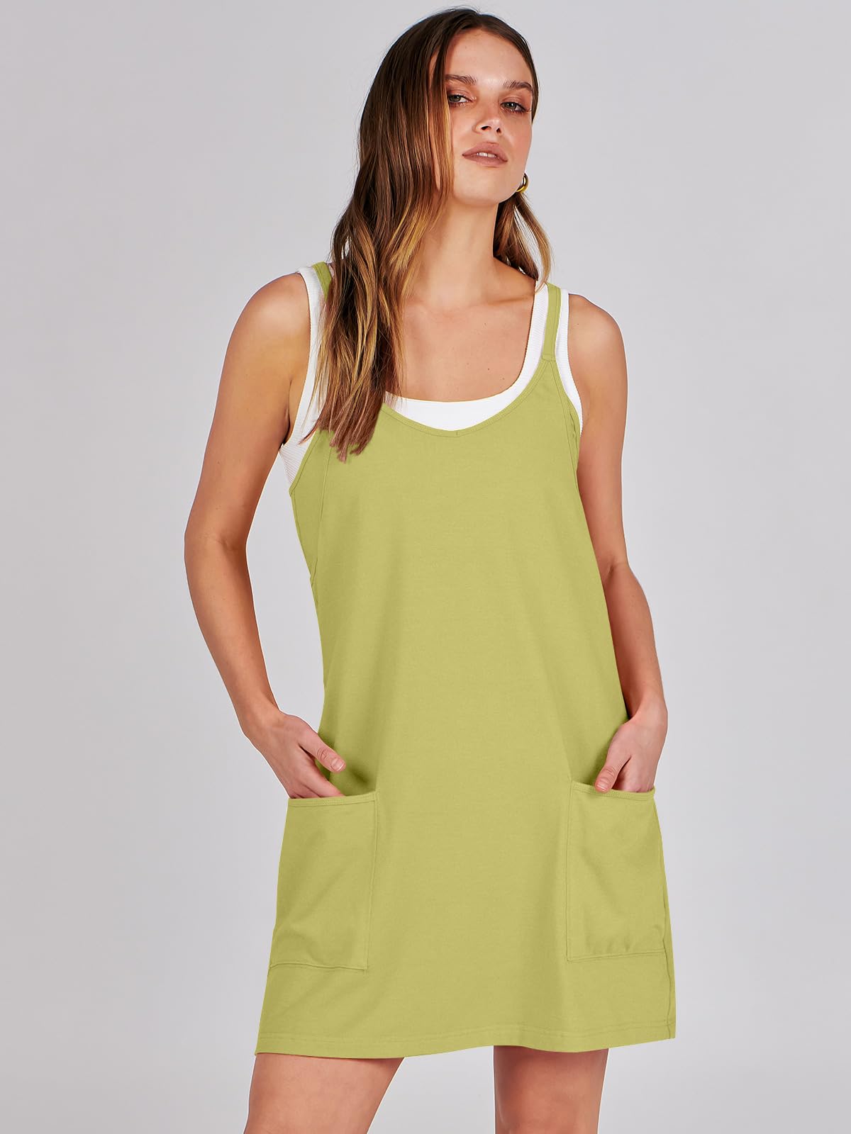 ANRABESS Women Athletic Dress Summer Tennis Workout Active Sports Mini Romper Dress Built in Shorts Travel Vacation Clothes Light Green Small