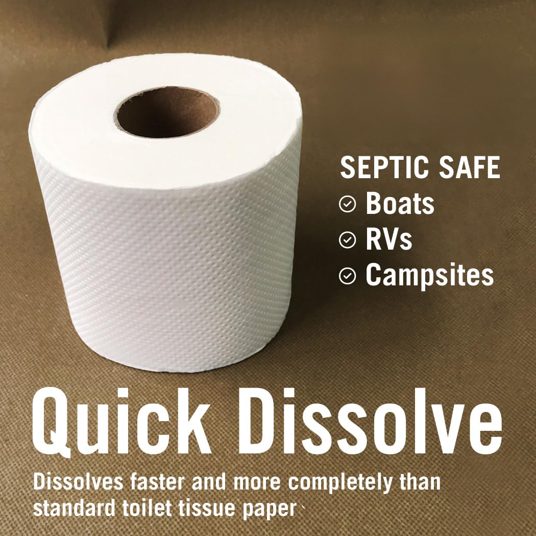 RV Toilet Paper 12 Rolls (500 Sheets Each) - Rapid Dissolving 2-Ply, Septic Safe for Camper & Marine, Individually Wrapped Camping Tissue - Better Boat