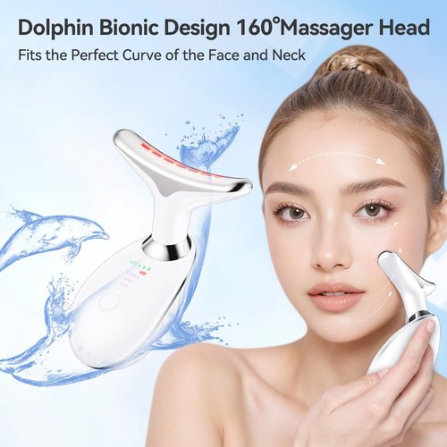 Neck Massager, 7-in-1 Multifunctional Facial Massager, Face Sculpting Tool for Skin Care, At-Home Face Tool with Vibration and Thermal, White