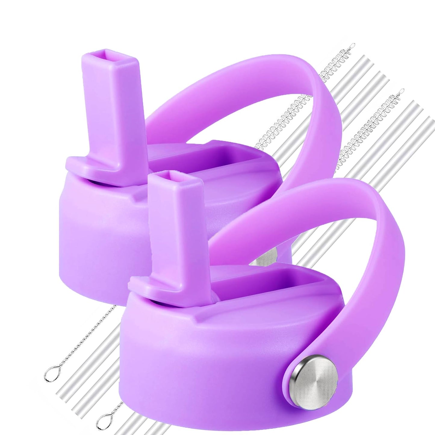 Lids with Straw for Hydroflask Wide Mouth 20 32 40 oz, Flex Straw Lid Fit for Hydro Flask Sports Water Bottles, Flexible Handle Replacement Lid Straws Cap Top Accessories (2 Pcs Light Purple)