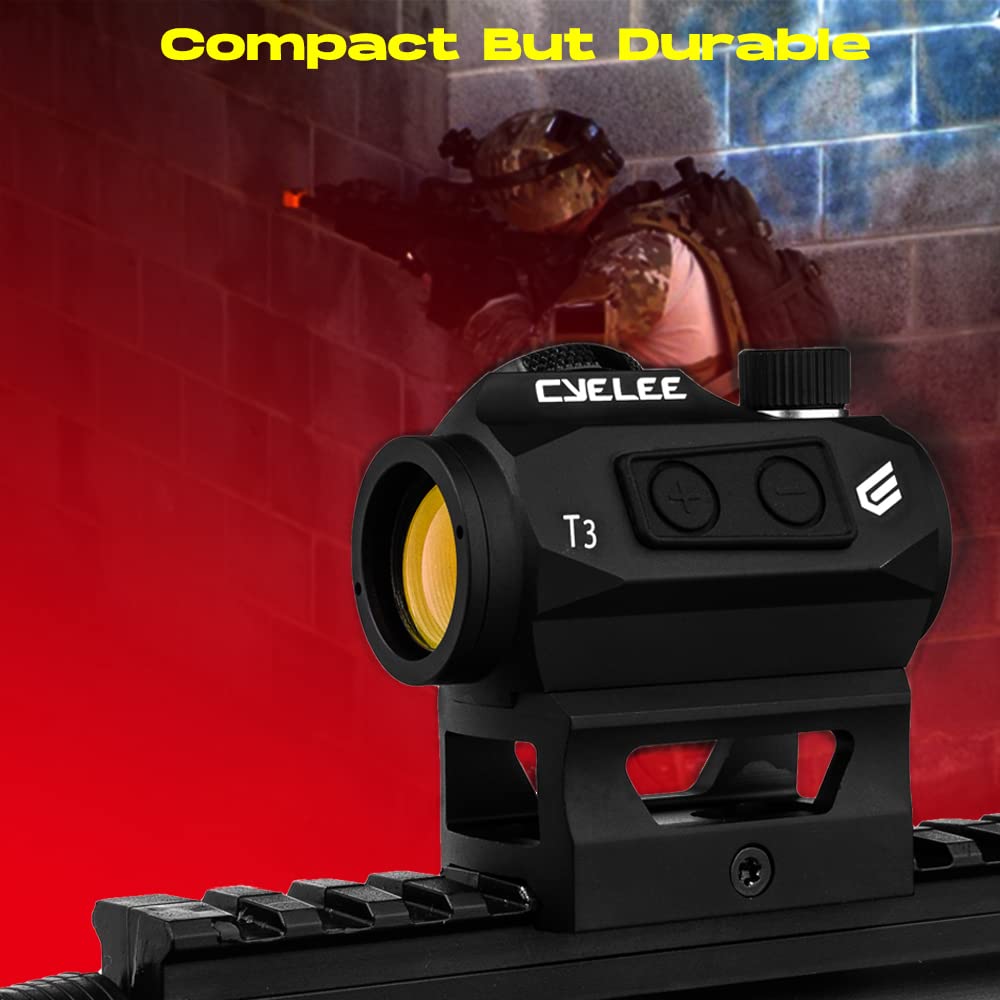 Cyelee T3 Red Dot Sight for Rifles, 1x20mm 2MOA Shake Awake Reflex Sight, Picatinny Gun Sight with Absolute Co Witness Riser