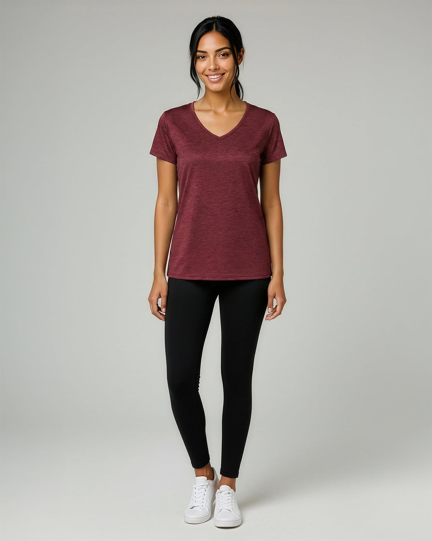 Real Essentials 5 Pack: Women's Dry-Fit Short Sleeve V Neck T Shirt Workout Fitness Yoga Top Tee, Set 2, M