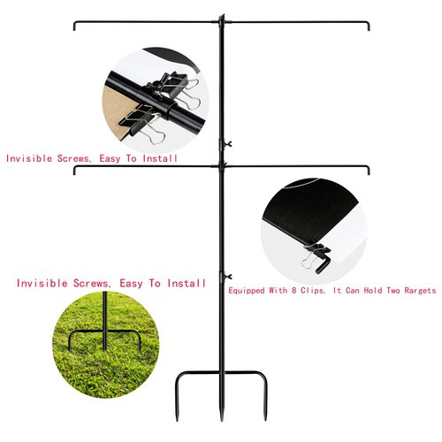 Guyuyii Adjustable Target Stand – Portable, Sturdy Shooting Target Stand for Outdoor Range, Backyard and Long-Range Practice | Easy Tool-Free Assembly with 8 Clips for Airsoft, BB Guns Training