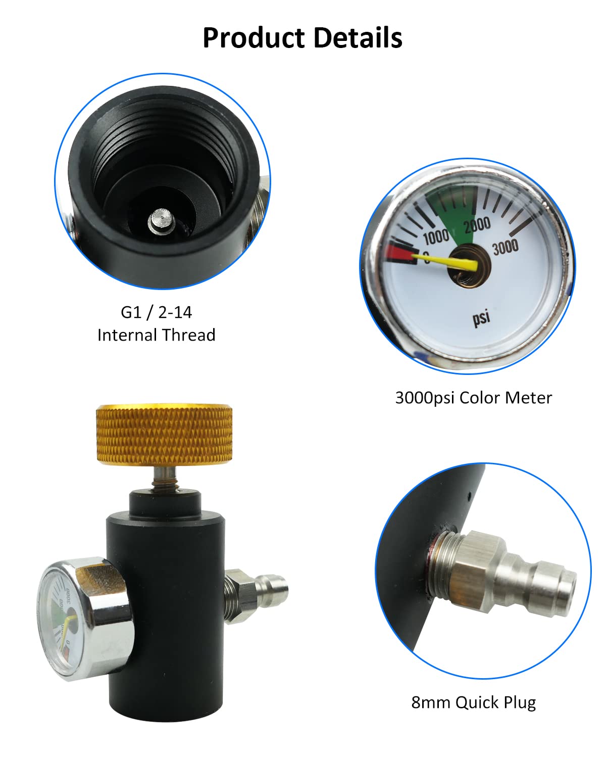 SZRKRLA Paintball Co2 Tank Adapter Compressed Air Fill Station Remote Switch ASA Adapter with 3000psi Gauge