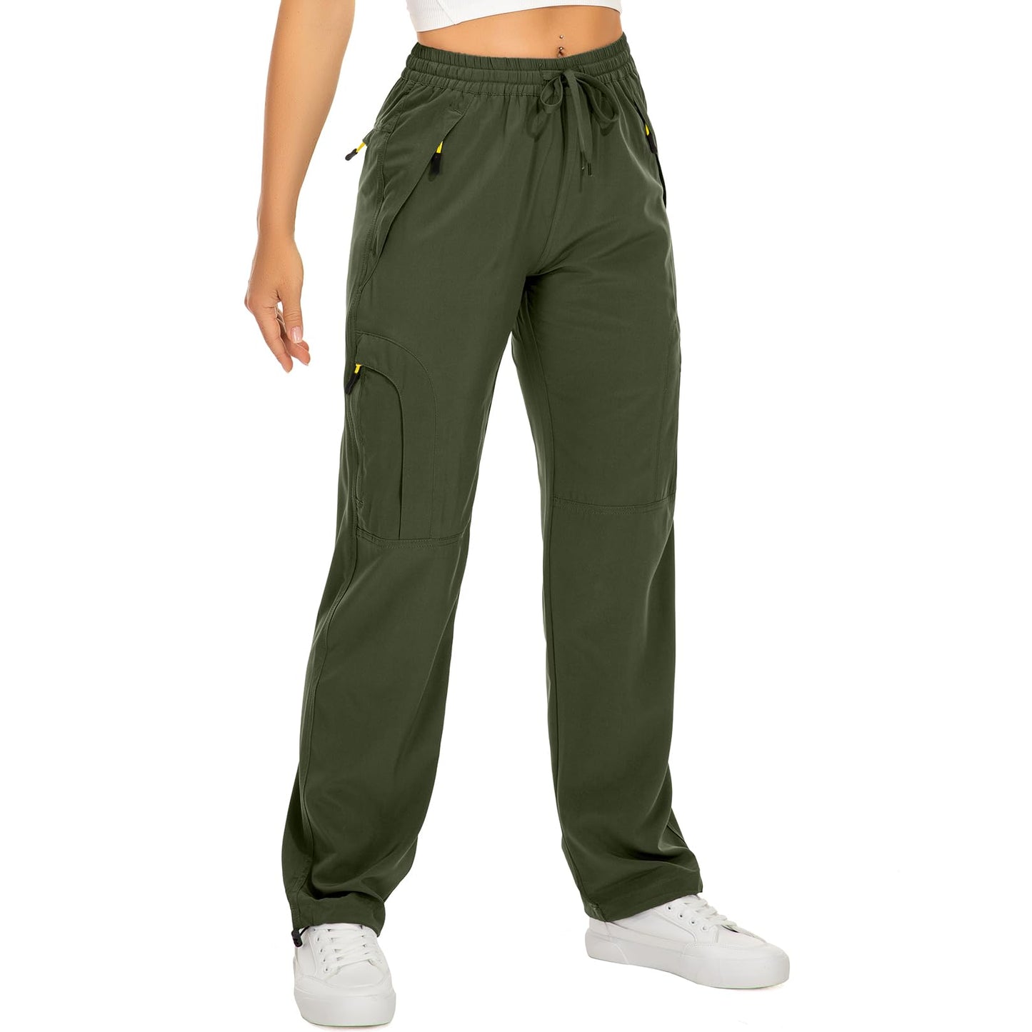 Toomett Women's Hiking Pants Safari Quick Dry UPF 50 Travel Golf Pants Lightweight Camping Work Cargo Pants Zipper Pockets,6608,Army,XL