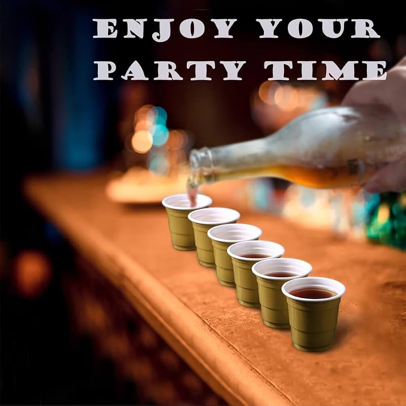 2 oz Mini Gold Shot Cups (100 Ct) - Disposable Party Tastings Cups, Gold