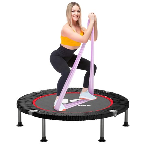 K KENSONE 40" Mini Spring Trampoline with Purple Resistance Band, Rebounder Trampoline for Adults, Small Fitness Rebounder for Indoor Exercise, Max Load 330 LBS