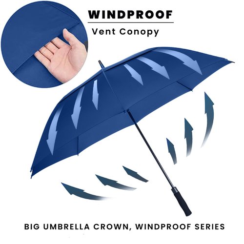 Baraida Golf Umbrella Large 62/68/72 Inch, Extra Large Oversize Double Canopy Vented Windproof Waterproof Umbrella, Automatic Open Golf Umbrella for Men and Women and Family.(62 Inch,Navy Blue)