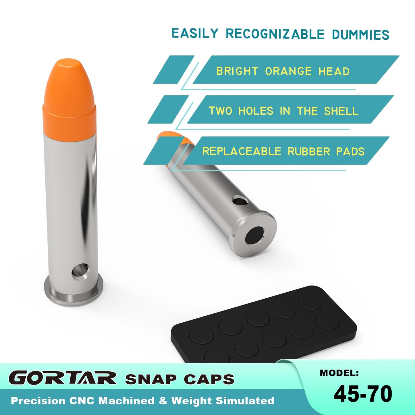 GORTAR 45-70 Govt Snap Caps Training Dummy Rounds Practice Safe Loading Firing Close to Real Weight, – 6 Pcs