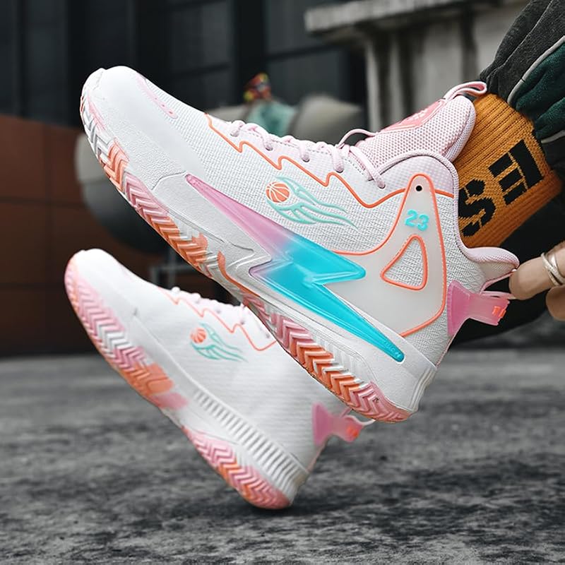 Kiusmety High Top Basketball Shoes for Women & Men, Breathable Non-Slip Outdoor Sneakers - Pink+7 Women/6 Men