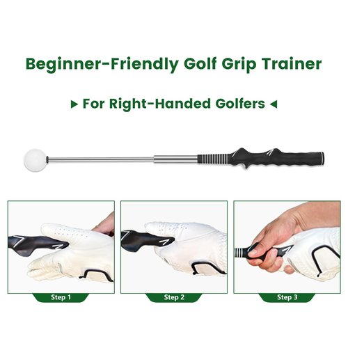 FODESAN Retractable Golf Swing Training Aid: Portable Correct Grip Trainer with Click Feedback Sound – Ideal for Right-Handed Players, Indoor & Outdoor Use, Perfect for Beginners & Enthusiasts