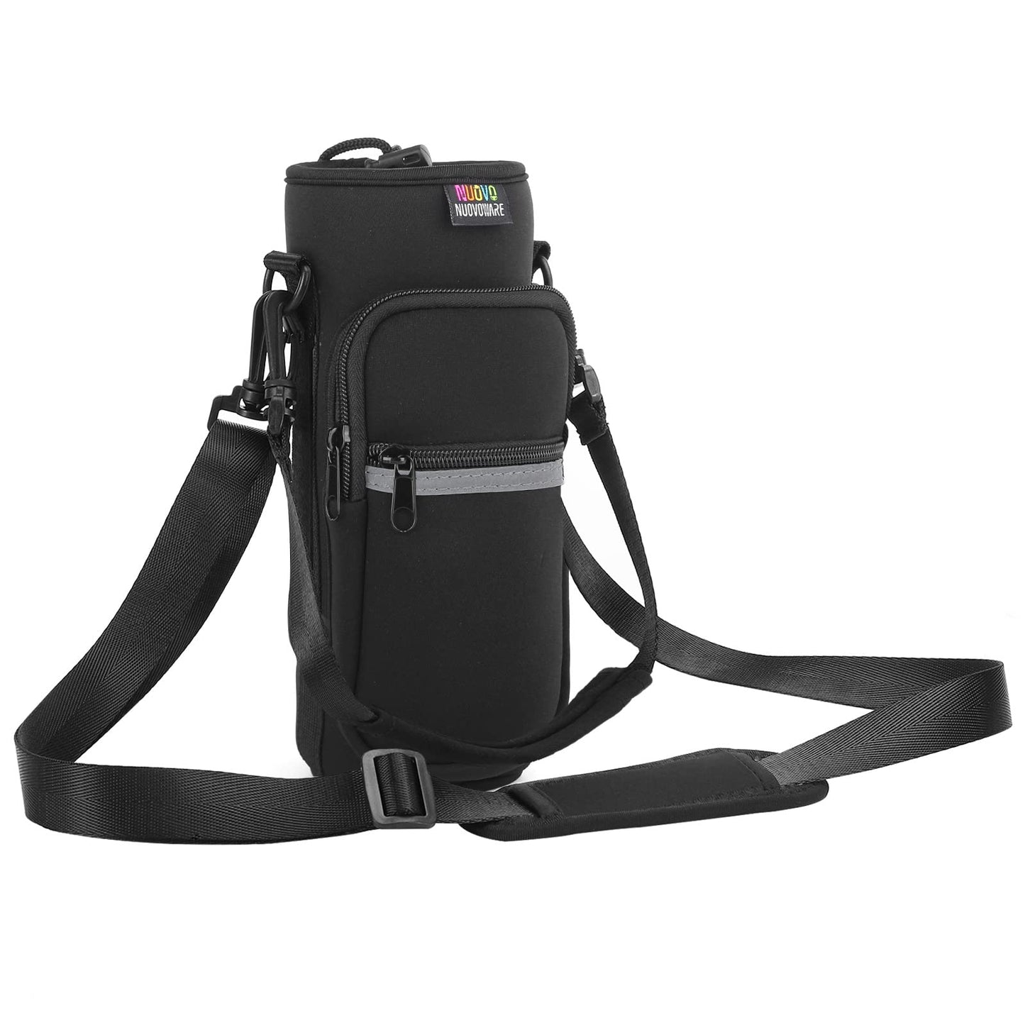 Nuovoware Water Bottle Carrier Bag, 64oz Bottle Pouch Holder, Adjustable Shoulder Hand Strap 2 Pocket Sling Neoprene Sleeve Sports Water Bottle Accessories for Men Women Hiking Travelling Camp