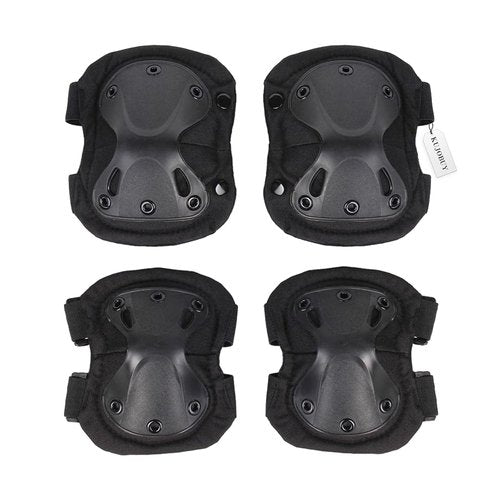 Pack of 4 Tactical Knee & Elbow Protective Pads Guard Black Knee and Elbow Pads Adjustable Shoulder Straps Gel Knee Pads for Paintball Heavy Duty Elbow and Knee Protective Pads for Outdoor Work