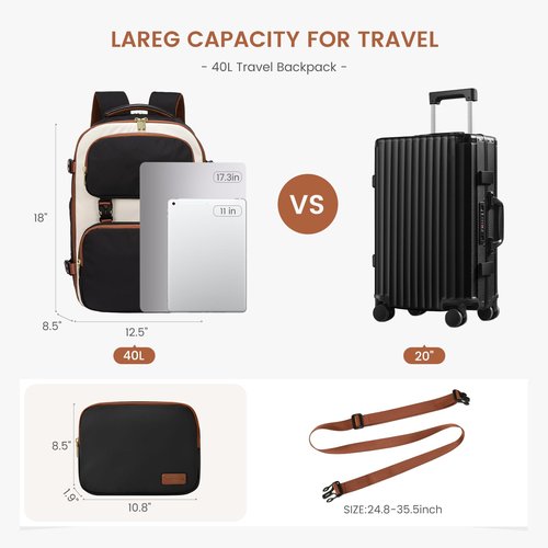 LOVEVOOK Travel Backpack for Women Men, TSA Carry on Backpack Flight Approved 40L Fits 17 Inch Laptop, Waterproof Personal Item Travel Bag Business Weekender Daypack with Detachable Crossbody Bag