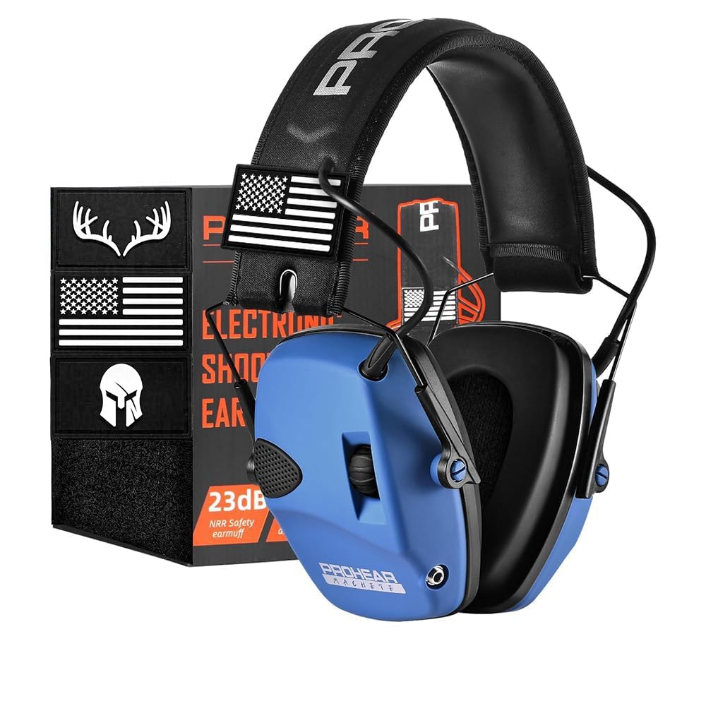 PROHEAR Electronic Ear Protection for Shooting with 4X Sound Amplification, Gun Range Hearing Protection Muffs, NRR 23dB Noise Reduction Headphones for Hunting, Blue