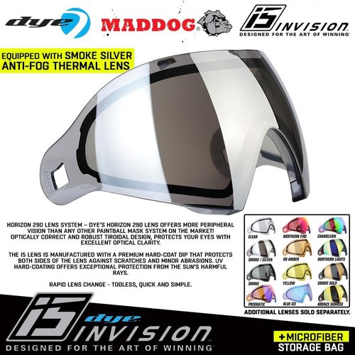Maddog Dye i5 Thermal Dual-Pane Anti-Fog Lens Paintball Airsoft Mask Goggle System Combo with Microfiber Storage Bag | High Performance Safety Certified Protection - Onyx - Black/Grey