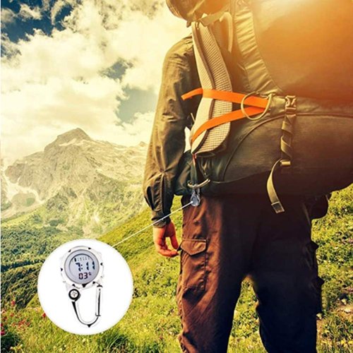 ZOVEDAIUG Digital Pocket Clip Watch for Men Carabiner Watch Backpack Fob Belt Waterproof Clip Watch with Alarm Clock Date Week for Outdoor Sports (White)