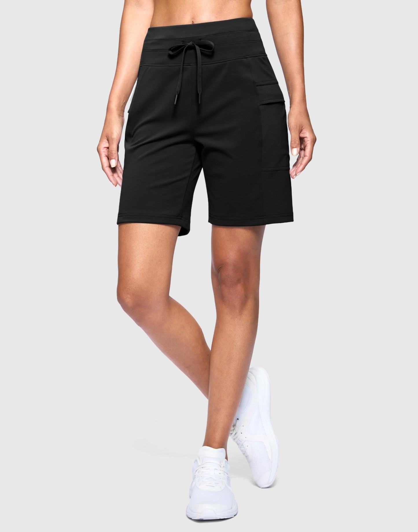 G Gradual Women's 7" Athletic Hiking Long Shorts with Side Pockets High Waisted Stretchy Bermuda Shorts for Women Workout Casual (Black, L)