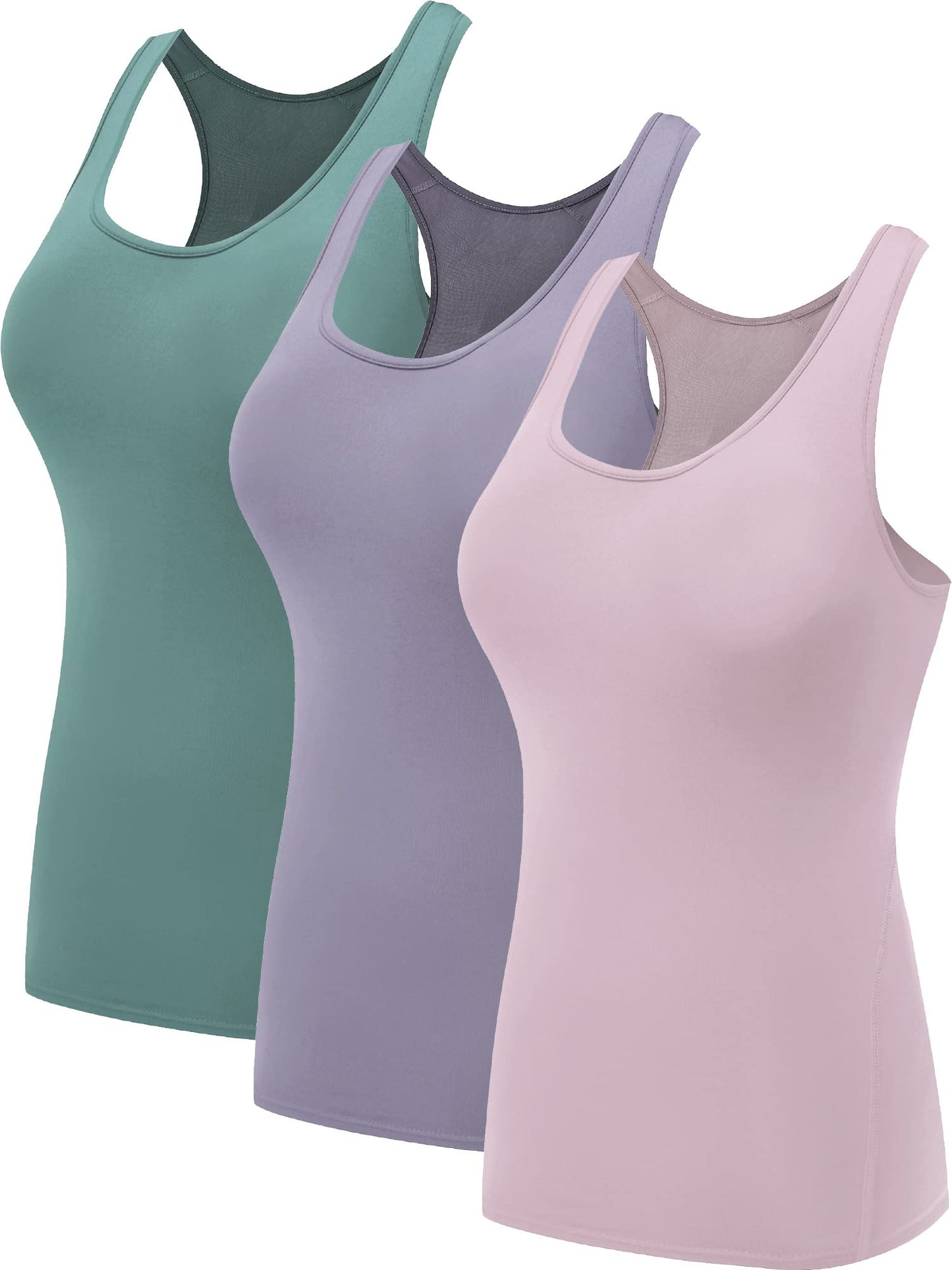 NELEUS Women's 3 Pack Compression Athletic Tank Top for Yoga Running,Pink/Purple/Blackish Green,2XL