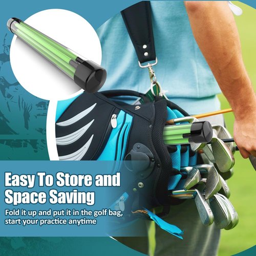 SLinBeiBy 2 Pack Premium Golf Alignment Sticks, 48 Inches Fluorescent Green Golf Training Aid for Aiming, Putting, Full Swing, Collapsible Golf Swing Trainer with Clear Tube Sleeve for Easy Carrying