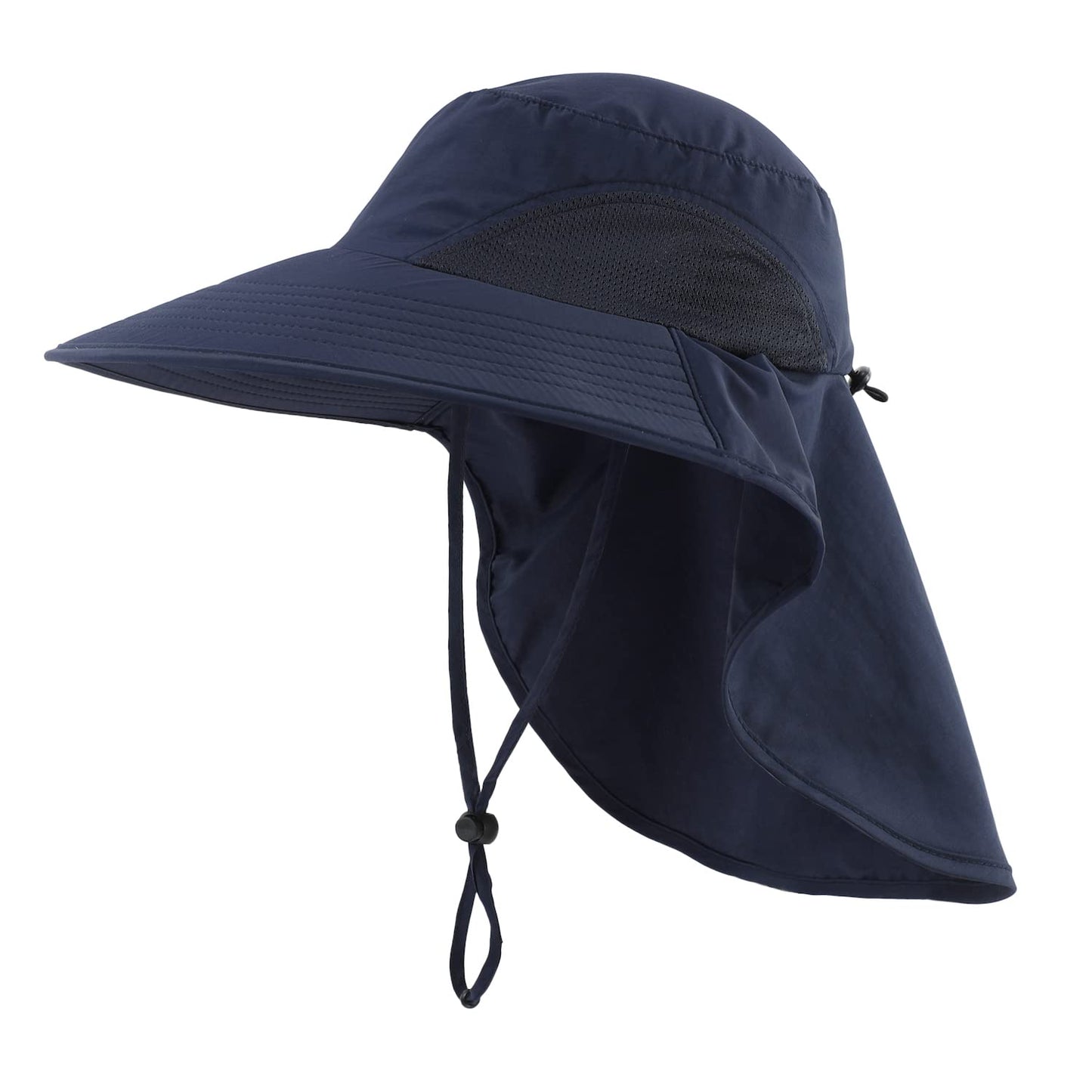 Home Prefer UPF50+ Mens Sun Hat Wide Brim Mesh Fishing Hat with Neck Flap UV Protection Hat for Gardening Golf Navy Blue