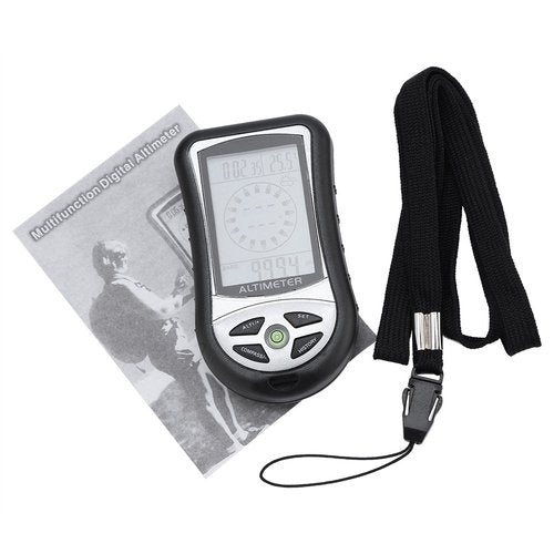 Dioche Barometer Altimeter, Multi-Function Digital Altimeter, Black Weather Forecast Hand-Hold Hiking Flashlight Altimeter for Outdoor Hiking