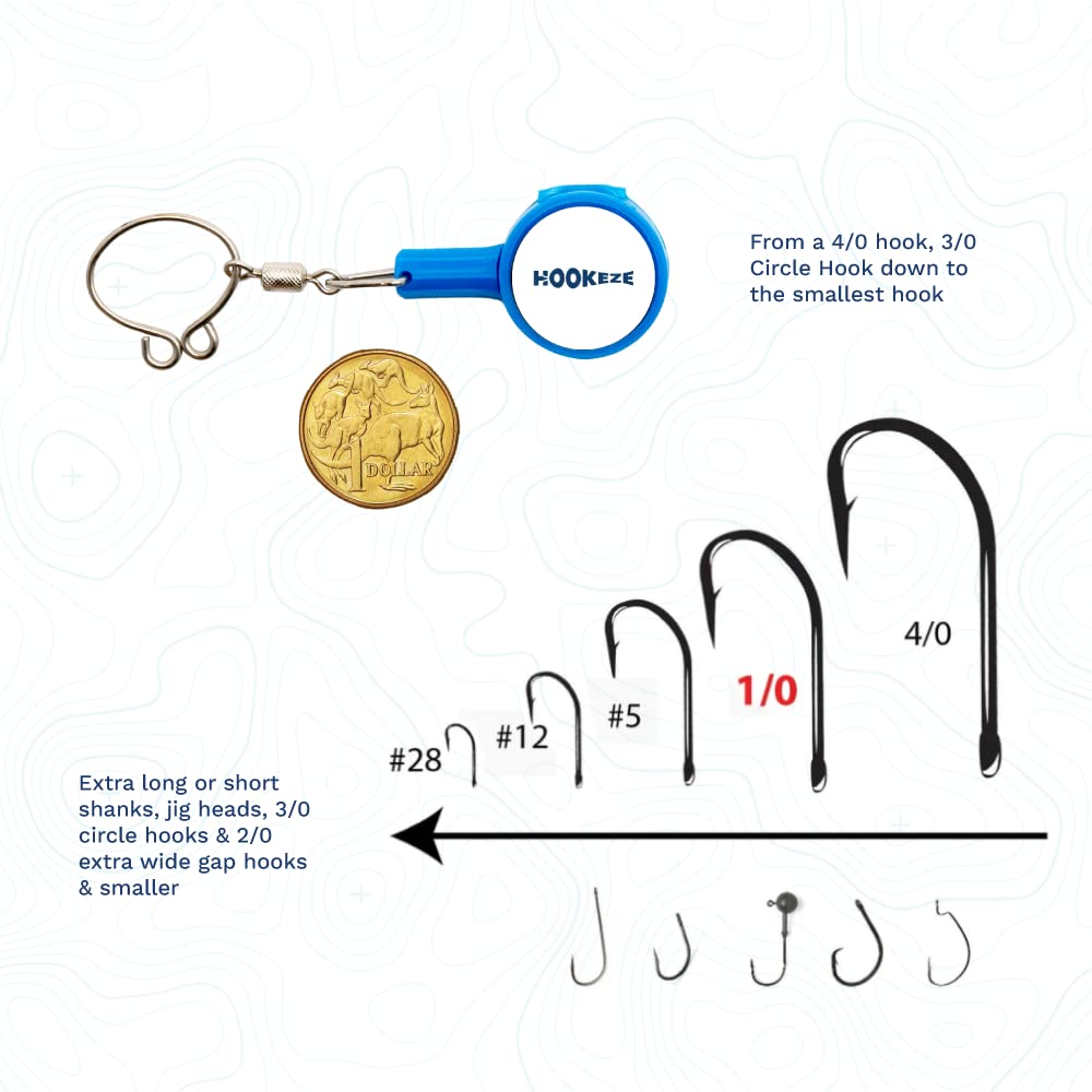HOOK-EZE 2X Fishing Knot Tying Tool, Standard Size - Safety Device & Line Cutter - Multifunctional Fishing Accessories - Covers Fully Rigged Hooks - Blue