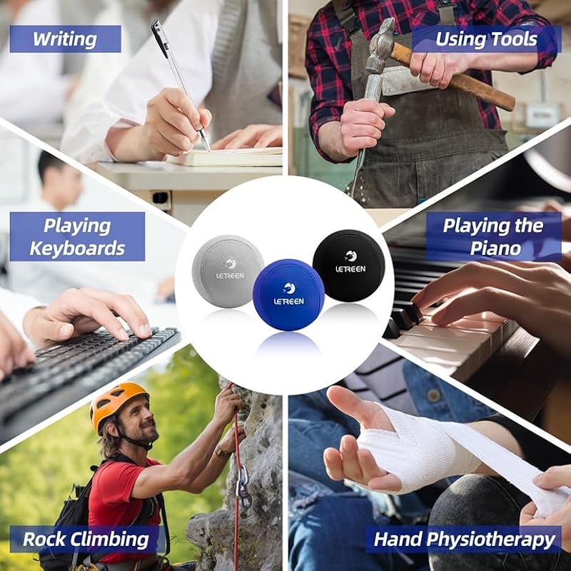 Tri-Density Stress Balls Set of 3 - Black, Sapphire Blue, Grey for Hand Therapy