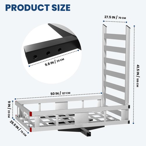 50" x 29.5" x 9" Hitch Cargo Carrier w/Ramp Foldable, 800 LBS Capacity Hitch Mount Cargo Carrier, 41.5“ Ramp, Steel Wheelchair Carrier Mobility Scooter Ramp, 2" Hitch Receiver for SUV Truck Van Car