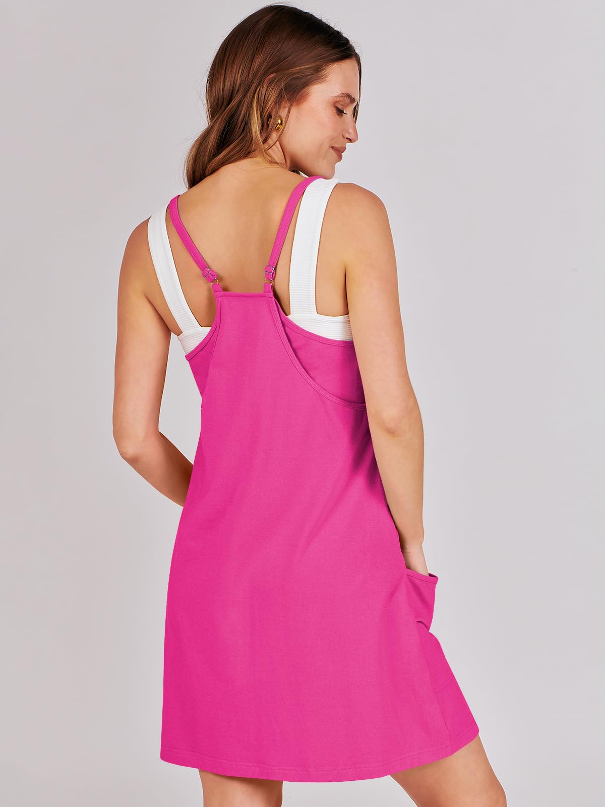 ANRABESS Women Athletic Dress Summer Tennis Workout Active Sports Mini Romper Dress Built in Shorts Travel Vacation Clothes Hot Pink X-Smal