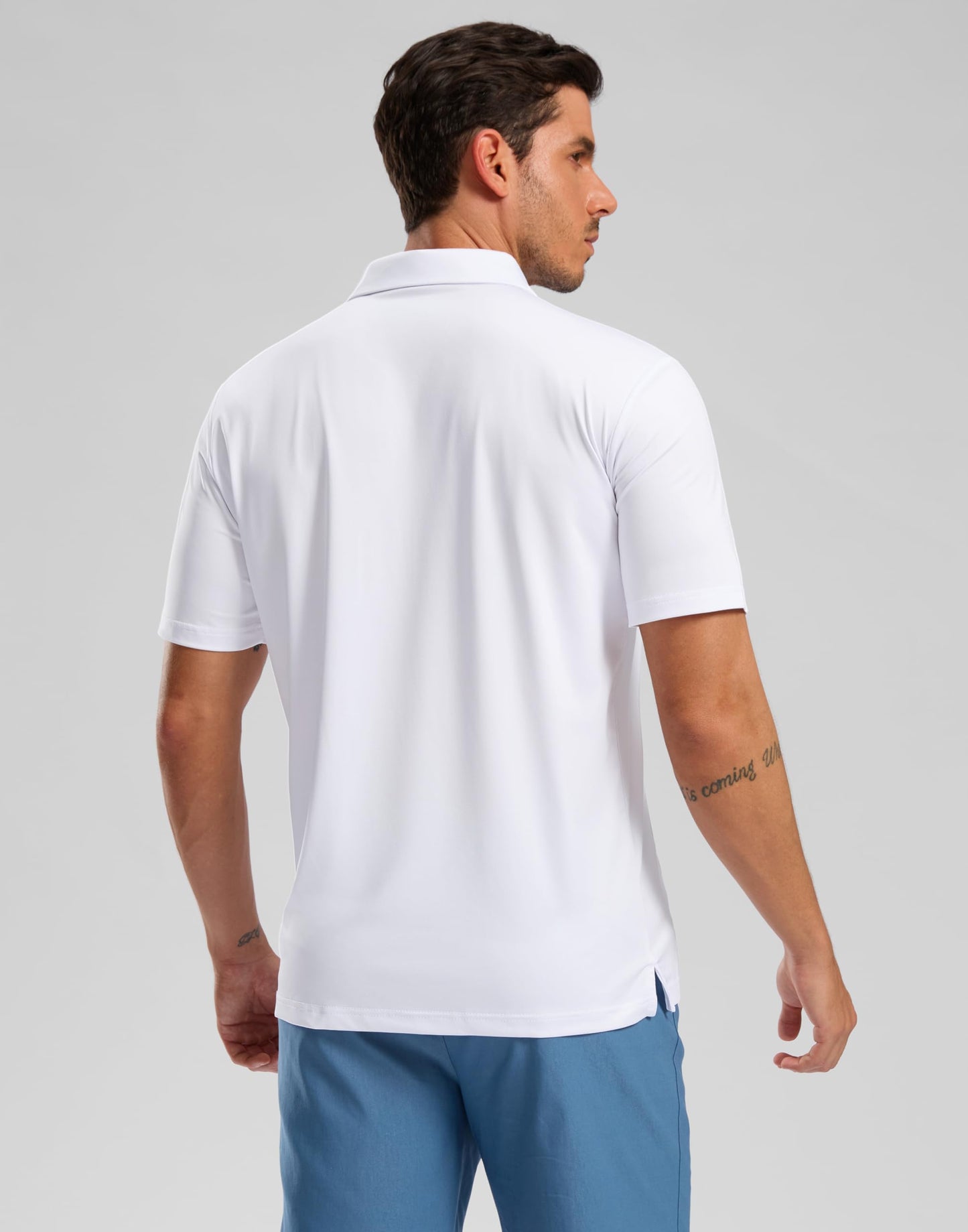 Golf Shirts Heather Polo Short Sleeve Dry Fit Lightweight Moisture Wicking Collared Shirts Casual Athletic Business (White, XL)