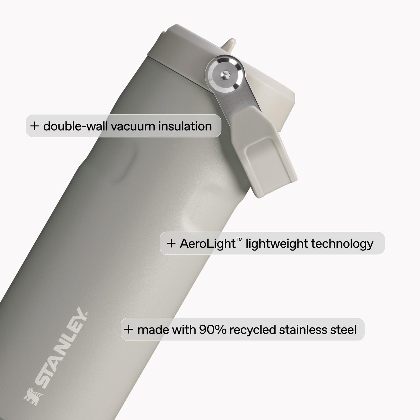 Stanley IceFlow Flip Straw 2.0 Water Bottle 50 OZ | Built-In Straw with Larger Opening | Lightweight & Leak-Resistant | Insulated Stainless Steel | BPA-Free | Ash