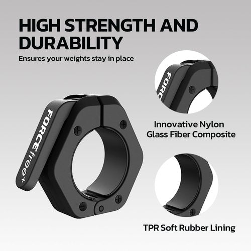 Forcefree+ Barbell Clips (Pair), Barbell Clamps, Quick Release Olympic Barbell Clamps with Anti Slip TPR Grip, Barbell Collars for Secure Weightlifting & Powerlifting (Black)