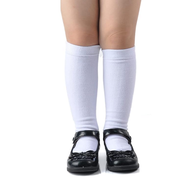 Knee High Crew Socks for Kids 3-14 - Seamless Toe Cotton School Uniform Pack - Plain White 4-pack