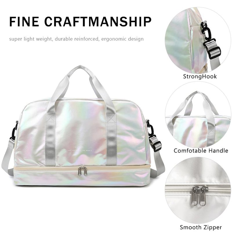 JEWYOCO Gym Bag for Women Sports Travel Duffel Bag with Toiletry Bag Weekender Overnight Carry On Bag with Shoes Compartment Wet Pocket for Women Girls Yoga Dance Tote Workout Hospital Swim Bags White