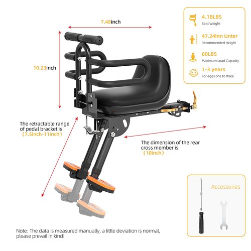 XIEEIX Front Mounted Child Bike Seat, Kids Bike Seat with Guardrail, High Seat Cushion Backrest Mountain Bike Child Bike Seat, Bicycle Child Safety Seat for Children from 1 to 3 Years Old