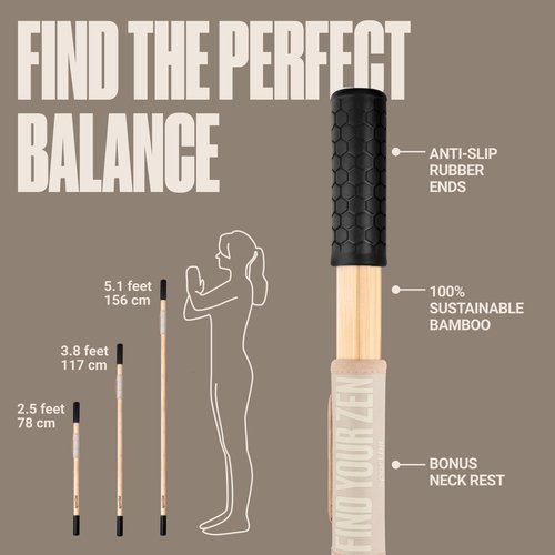SportBit Bamboo Yoga Stick with Neck Pillow - Collapsible and Portable 5.1FT Mobility Stick and Exercise Stick - Fully Adjustable Yoga Accessories Perfect for Stretching, Posture Correction, Balance
