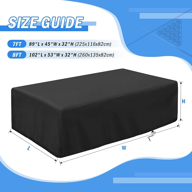 POMER 8FT Pool Table Cover 102x53x32 Inch, Waterproof Outdoor Table Cover with Drawstring