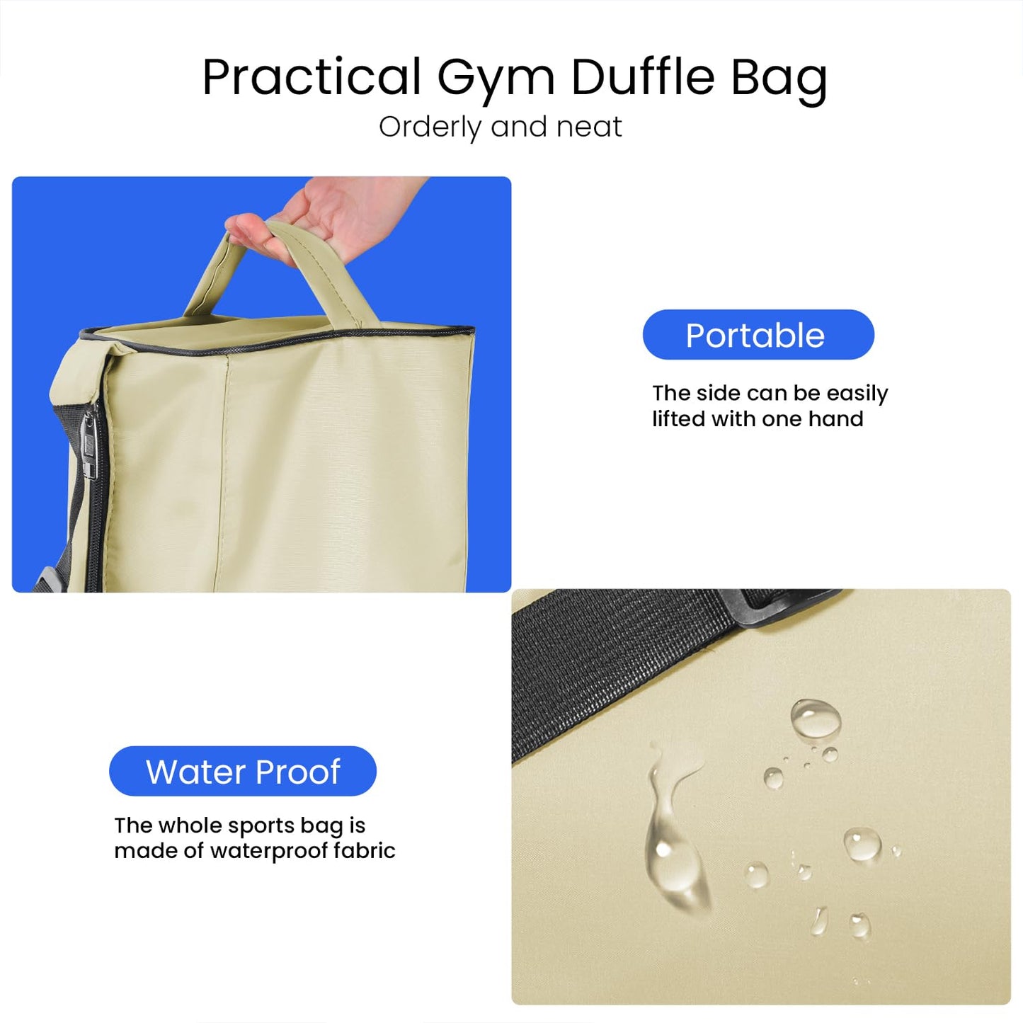 C&F BOGMOST Small Gym Bag for Women & Men,Small Lightweight Duffel Bag Carry On Bags Mini Duffel Travel Bag Waterproof Sports Bags for Workout/Sport/Travel, Beige
