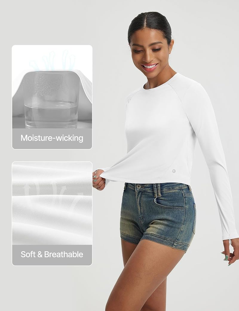 baleaf Women's Sun Shirt Crop Long Sleeve Top - White, Large