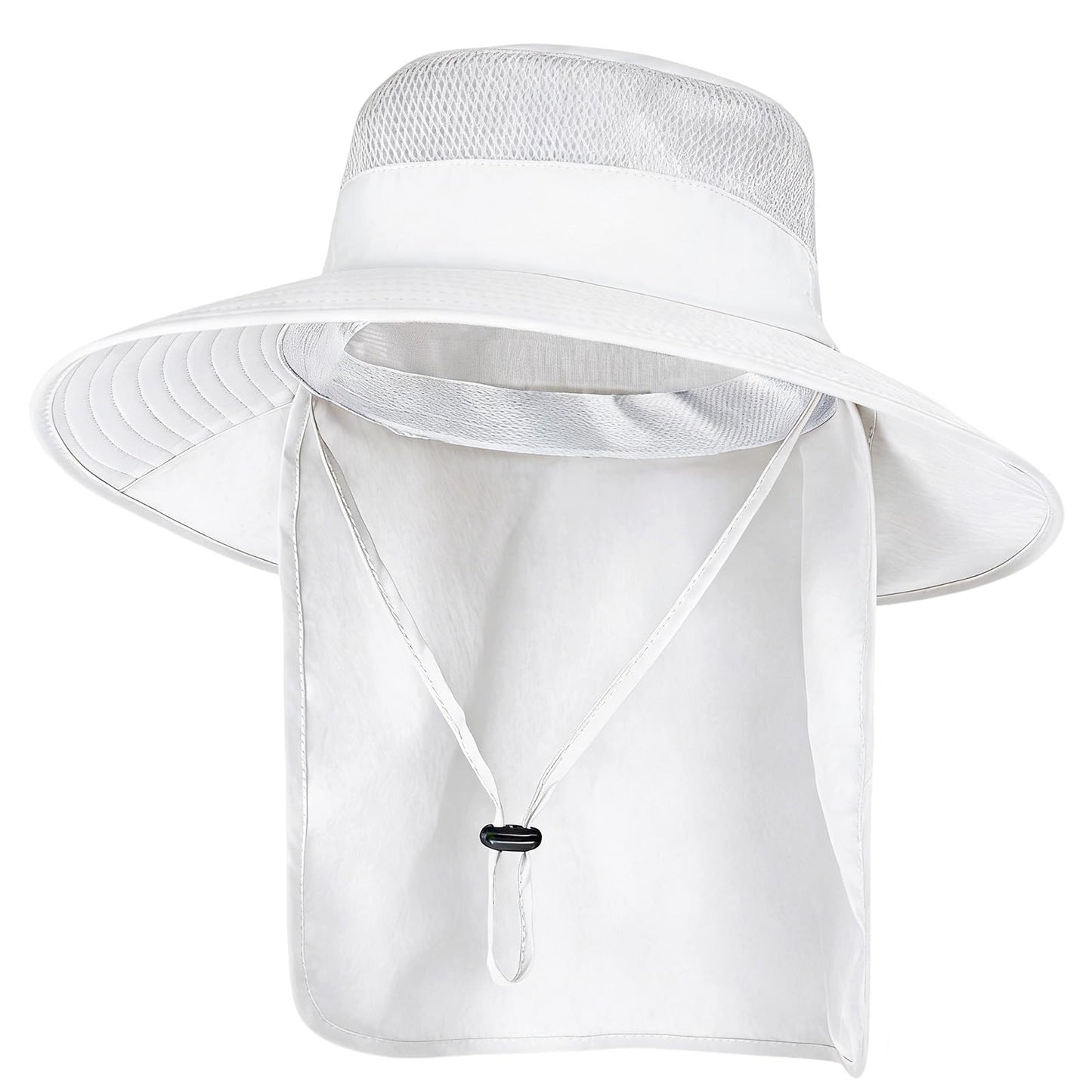 Sun Hats for Men Women Fishing Hat UPF 50+ Breathable Wide Brim Bucket Hats Summer UV Protection Safari Hat with Neck Flap White