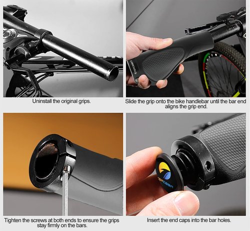 TOPCABIN Ergonomic Bicycle Grips - Widen Holding Rubber Bike Handlebar Grips with Aluminum LockGrips for Mountain & Road Bikes (Comfort Big Area - Black & Grey)