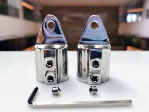Marine Pair 316SS Heavy Duty Bimini Top Cap External Eye End Boat Fittings with Two Screws Hardware Fits 7/8" or 1" OD Round Tube (1" (25MM) 2PC)