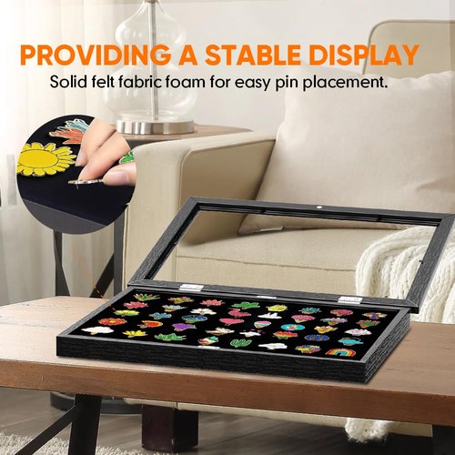 Moryimi Enamel Pin Display Case, 13" X 9.5" Pin Display Board for Enamel Pins, Black Pin Collection Display for Wall and Tabletop Display, Wall Hanging Pin Holder Display Shadow Box for Pins