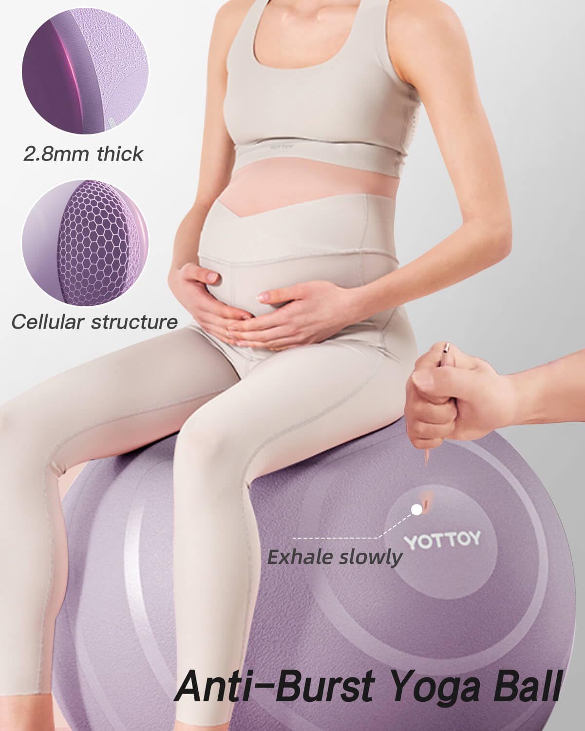 YOTTOY Anti-Burst Exercise Ball for Working Out, Yoga Ball for Pregnancy,Extra Thick Workout for Physical Therapy,Stability Ball for Chair Fitness with Pump (Purple)